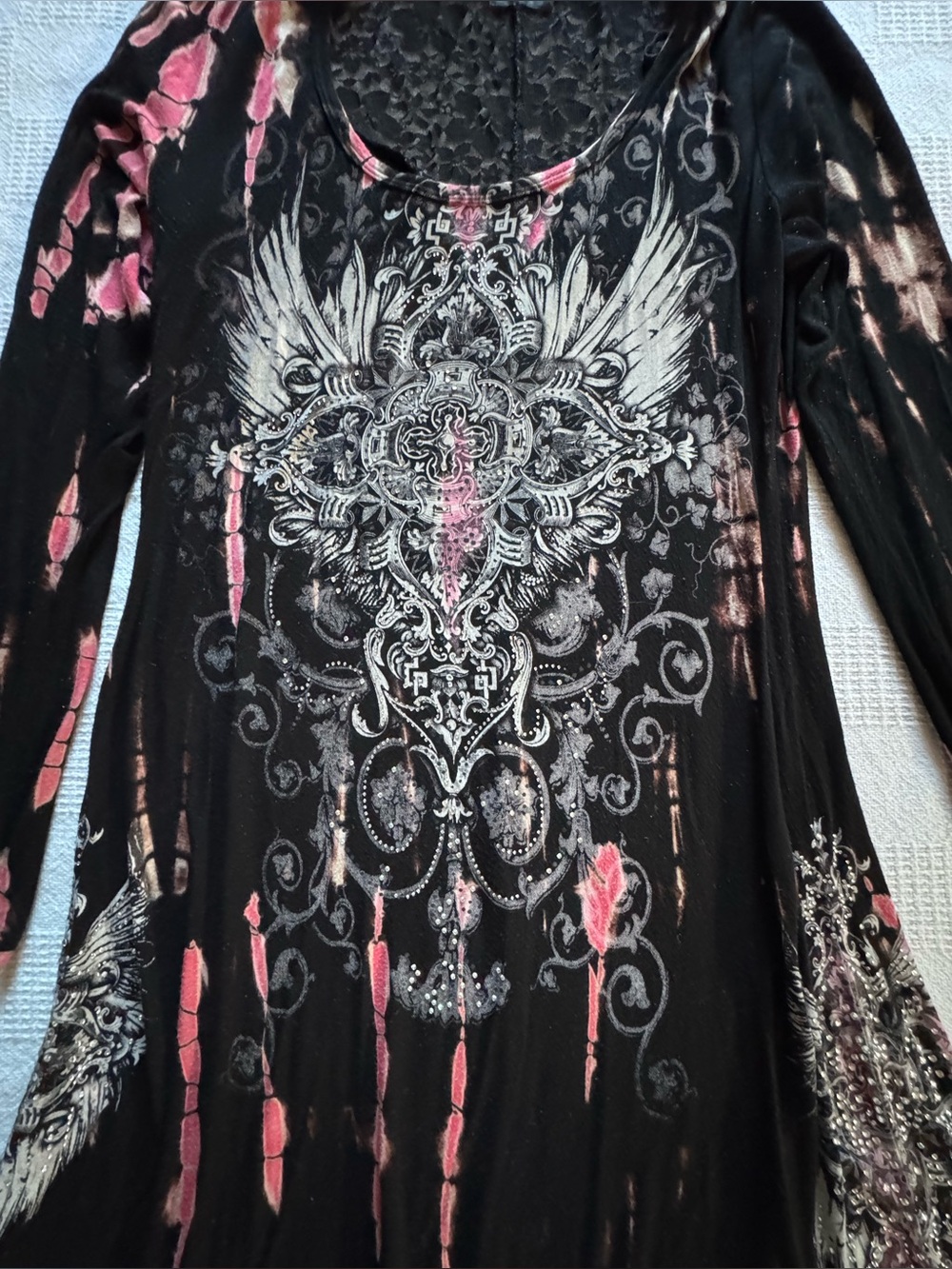 Vocal Black and Pink Long Sleeve Printed Tunic Dress - Picture 12 of 12